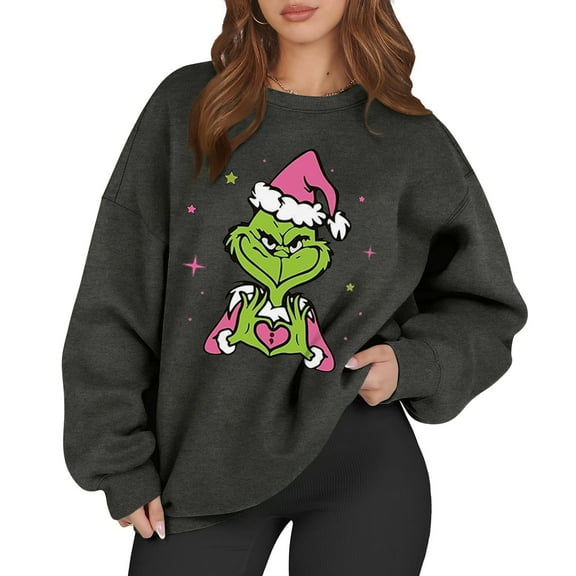 Funny Christmas Sweatshirt Long Sleeve Funny Cute Xmas Crewneck Pullover 1-Gray M 1