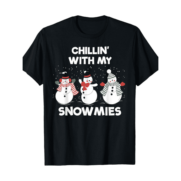 Funny Christmas T-Shirt, "Chillin' With My Snowmies" Graphic Tee, Holiday Party Top S-4XL