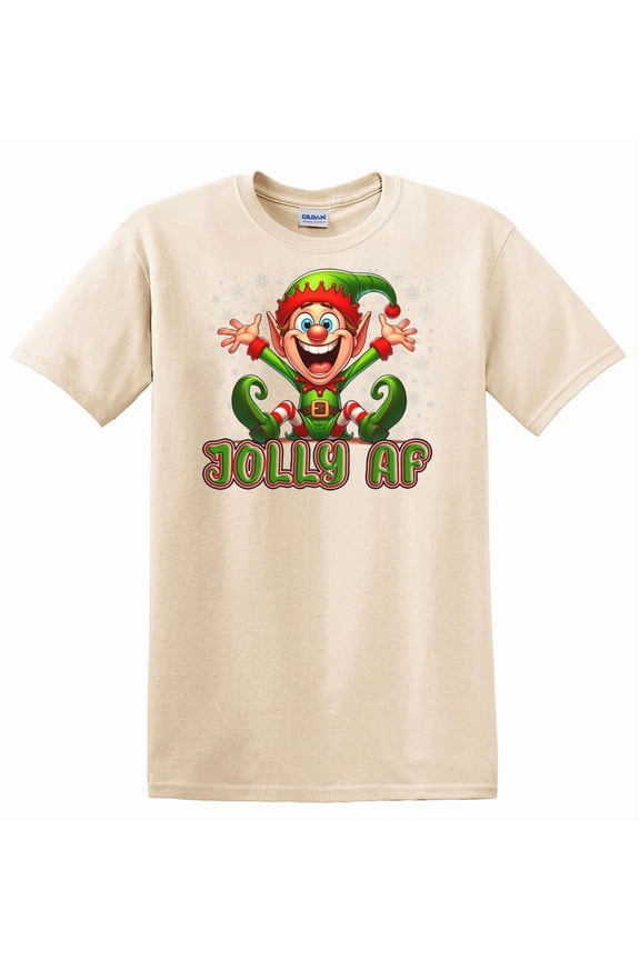 Funny Christmas T-Shirt Jolly AF Elf Cartoon Humorous Holliday Tee Shirt