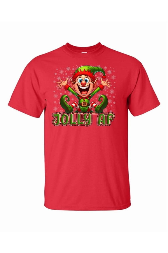Funny Christmas T-Shirt Jolly AF Elf Cartoon Humorous Holliday Tee Shirt