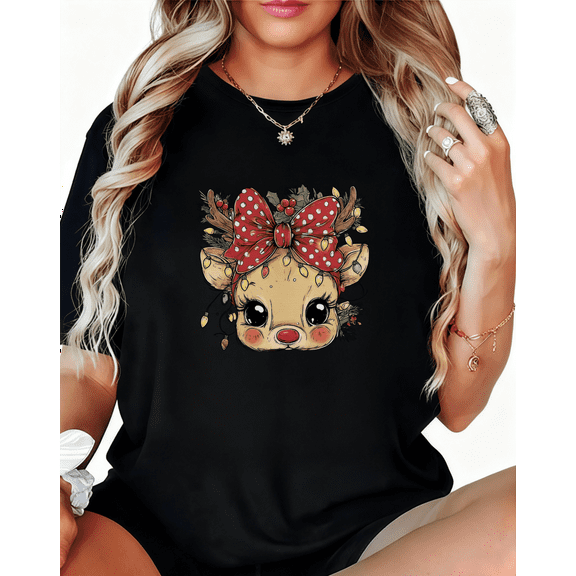 Funny Christmas T-Shirt for Women Novelty Holiday Graphic Tee Casual Short Sleeve Shirt