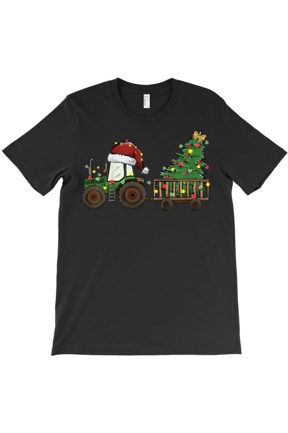 Funny Christmas Tractor Farm Graphic Tee, Holiday Farmer and Country H26709 Unisex T-Shirt, Up to 5XL Available