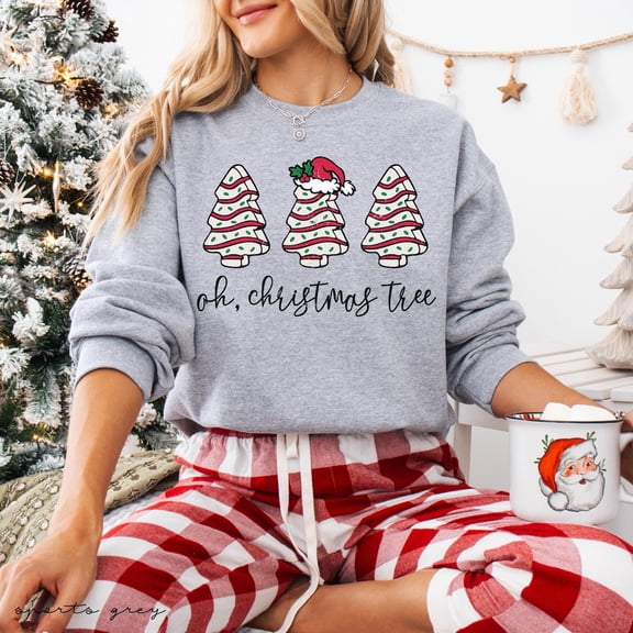 Funny Christmas Tree Cake Sweatshirt, Holiday Dessert Graphic Pullover, Cozy Xmas Gift Sweater