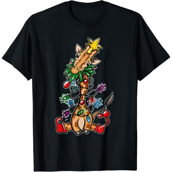 Funny Christmas Tree Giraffe Lover Gift Love Giraffes T-Shirt