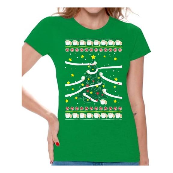 Funny Christmas Tree Shirt for Women Xmas Tree T-Shirt for Her New Year Party Christmas Tree Tee for Women Toilet Paper Shirts for Girls Paper Tree Ladies Top Christmas 2020 T Shirt Xmas Gifts for Her