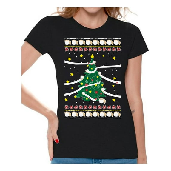 Funny Christmas Tree Shirt for Women Xmas Tree T-Shirt for Her New Year Party Christmas Tree Tee for Women Toilet Paper Shirts for Girls Paper Tree Ladies Top Christmas 2020 T Shirt Xmas Gifts for Her