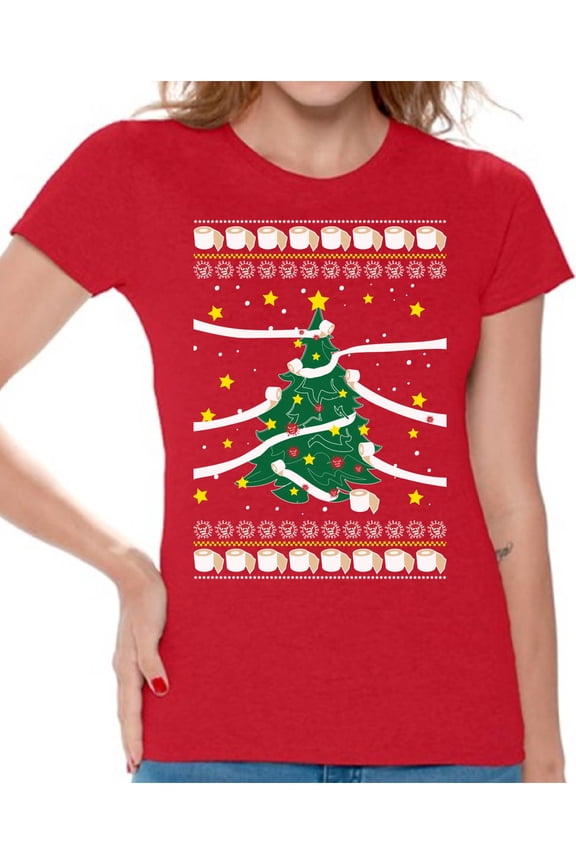 Funny Christmas Tree Shirt for Women Xmas Tree T-Shirt for Her New Year Party Christmas Tree Tee for Women Toilet Paper Shirts for Girls Paper Tree Ladies Top Christmas 2020 T Shirt Xmas Gifts for Her