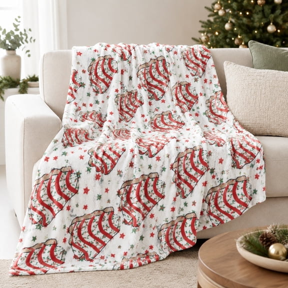 Funny Christmas Tree Snack Cake Print Fleece Throw Blanket, Soft 280 GSM Polyester, Christmas Home Decor Gift