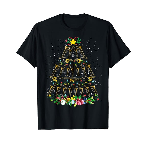 Funny Christmas Trombone Player Xmas Tree Music Lover Santa T-Shirt