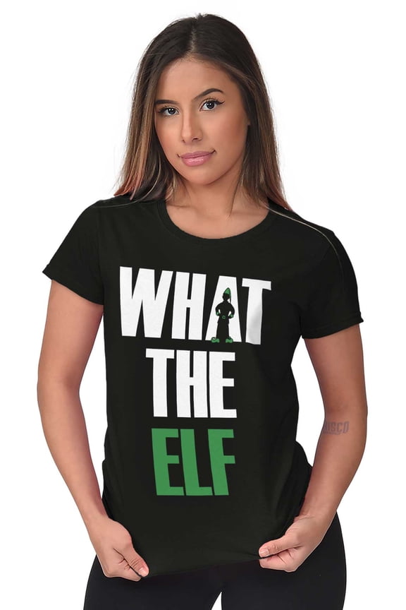 Funny Christmas What the Elf Joke Womens Slim Fit Graphic Tee Brisco Brands M