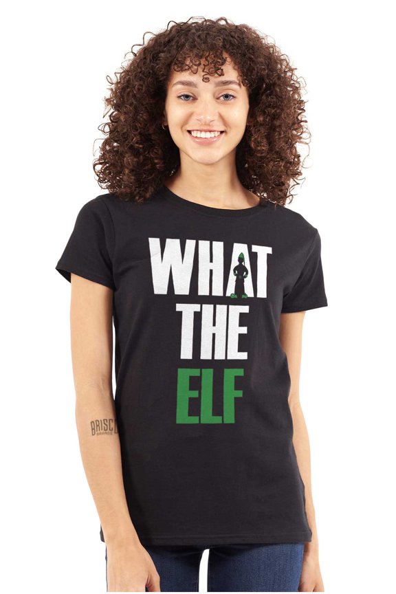 Funny Christmas What the Elf Joke Womens Slim Fit Graphic Tee Brisco Brands S