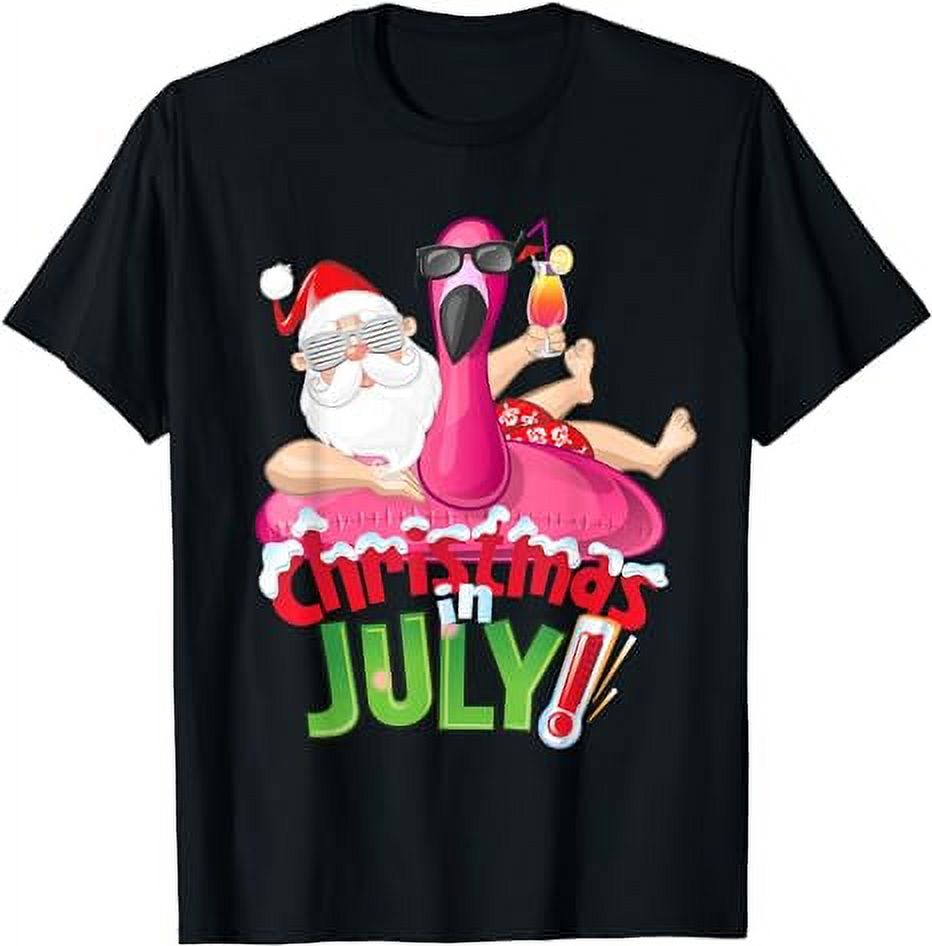 Funny Christmas in July Shirt Summer Flamingo Float Xmas TShirt