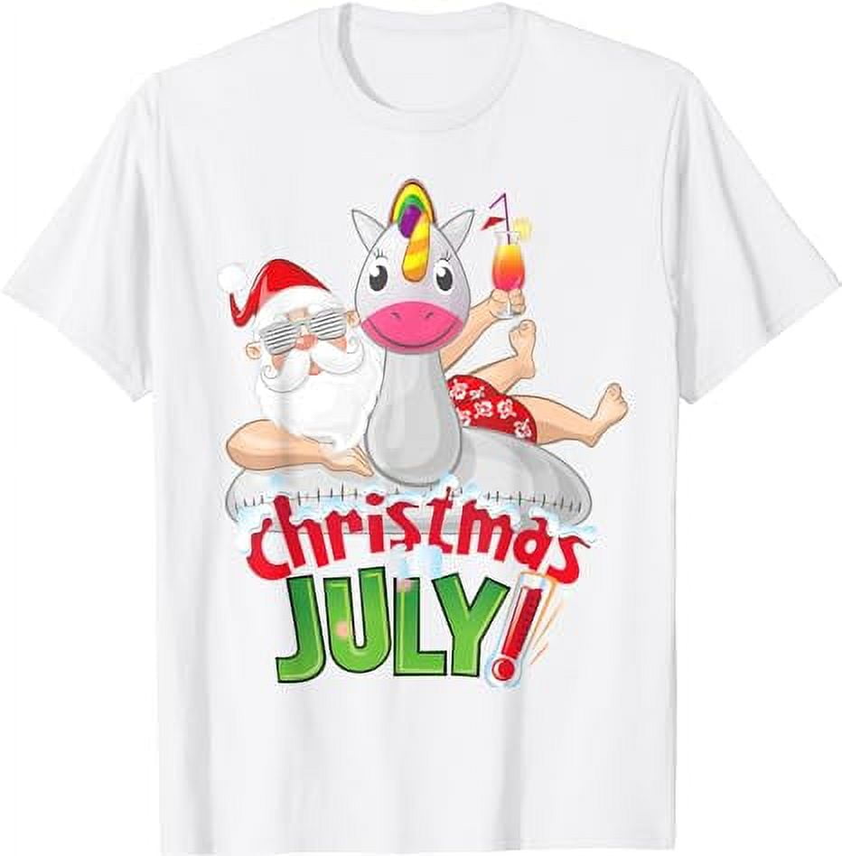 Funny Christmas in July Shirt Summer Unicorn Float Xmas white TShirt