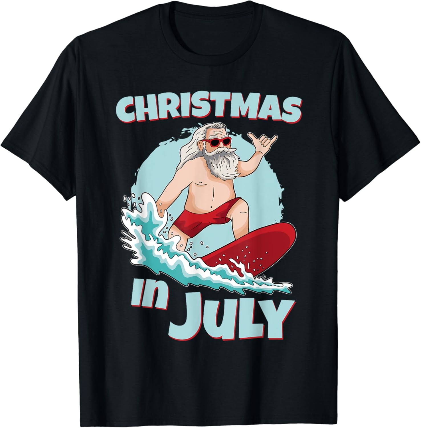 Christmas In July T-Shirt - Santa With Surfboard Christmas In July T-Shirt - Santa With Surfboard