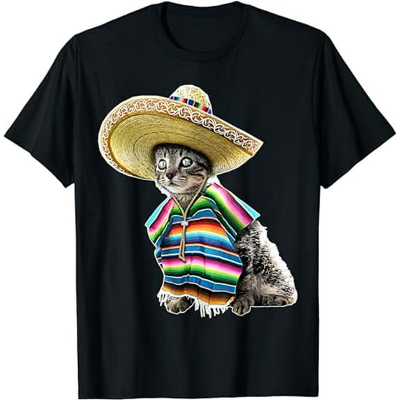 Funny Cinco De Mayo Cat Sombrero Poncho Party Gift Women Men T-Shirt