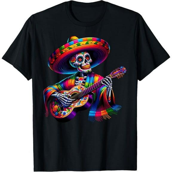 Funny Cinco De Mayo Skeleton Skull Fiesta Sombreros Guitar T-Shirt