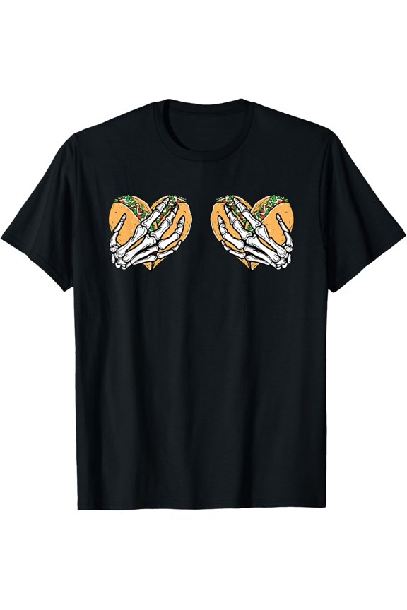 Funny Cinco De Mayo Taco Boobs Skull hands T-Shirt