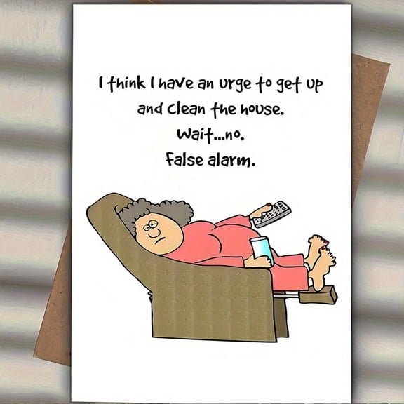 Funny Cleaning Humor Card – "False Alarm" Design – Perfect for Friends & Family Who Avoid Chores – Blank Inside – Envelope Included