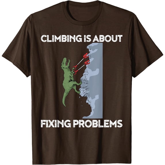 Funny Climbing T-Rex Rock Climber Dinosaur Unisex T-Shirt for Men Women Kids Toddler,Dark Chocolate Color,Size YL