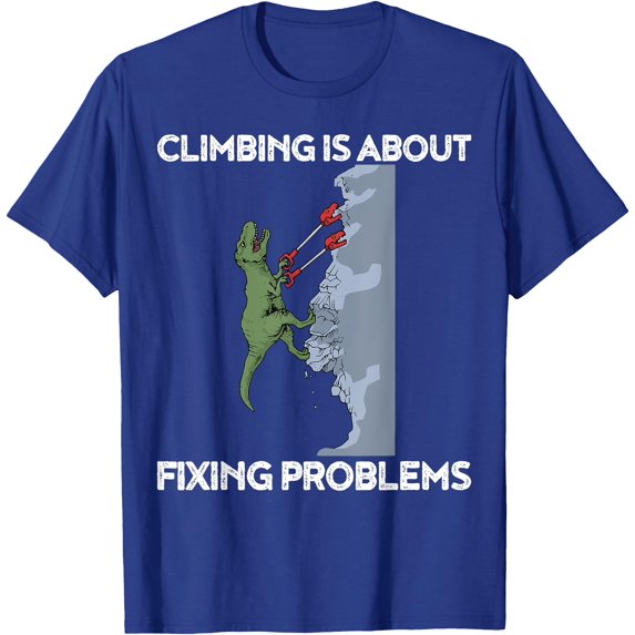 Funny Climbing T-Rex Rock Climber Dinosaur Unisex T-Shirt for Men Women Kids Toddler,Royal Blue Color,Size 2T