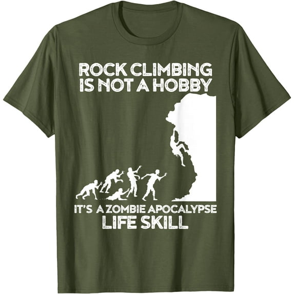 Funny Climbing Zombie Escape Rock Climber Unisex T-Shirt for Men Women Kids Toddler,Military Green Color,Size M