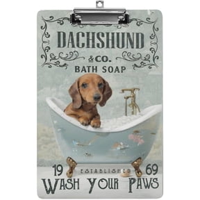 Funny Clipboards, Letter Size Wooden Clipboards, Cute Custom Pattern, A4 Standard Size 9"x12.5" with Low Profile Metal Clip,Dachshund Wash Your Paws, Funny Bathroom Printed Clipboard
