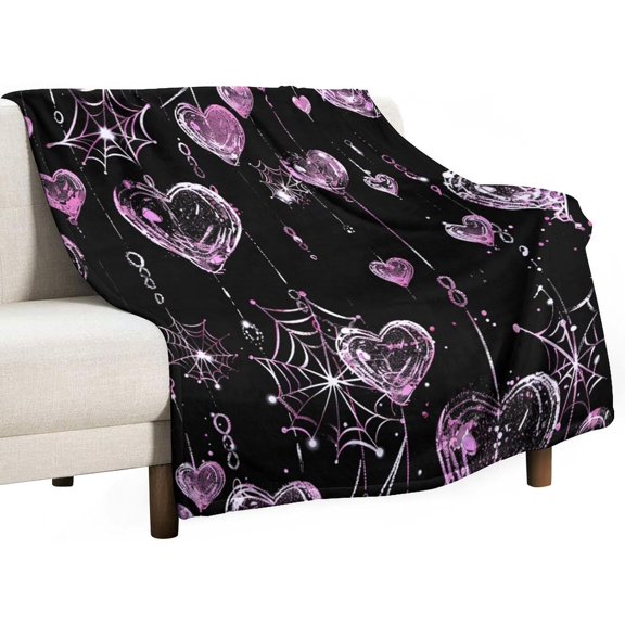 Funny Cobweb Blanket Retro Heart Throw Blanket for Couch Sofa Soft Fuzzy Cozy Lovely Cartoon Pattern Flannel Blanket for Camping Travel 40x50 Inch