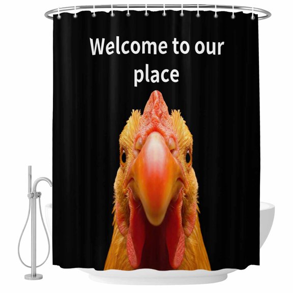 Funny Cock Bathroom Shower Curtains with Hooks, Welcome to Our Place Waterproof Fabric Washable Shower Curtain for Home Hotel Bathtub Decor 60x72 Inch