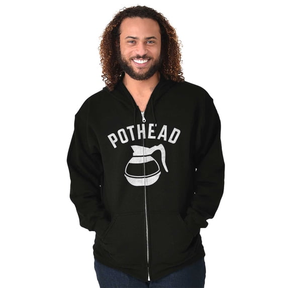 Funny Coffe Pot Head Pun Humor Unisex Fleece Graphic Zip Up Hoodie Brisco Brands 2X