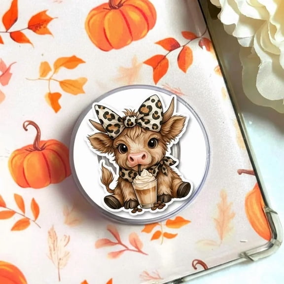 Funny Coffee Addict Highland Cow Phone Grip Stand Magnetic Kickstand Holder For Smartphones