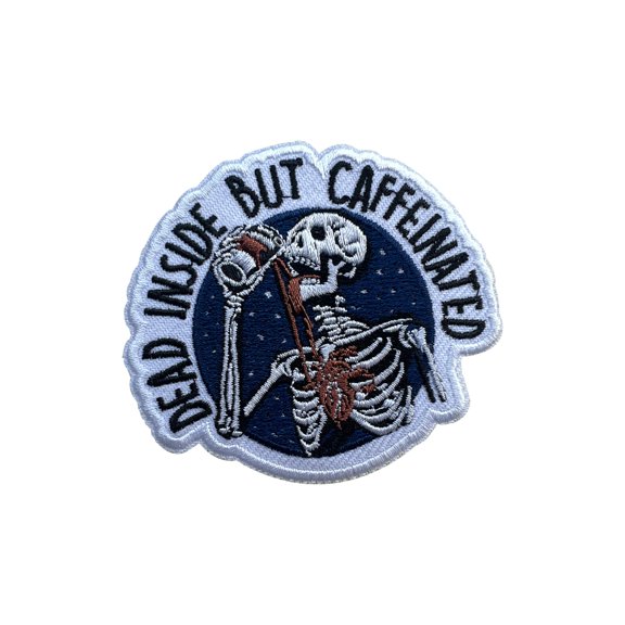 Funny Coffee Embroidery Patch Skeleton Design Sew On Patches for Clothes Backpack Jean 3" 1 Pack