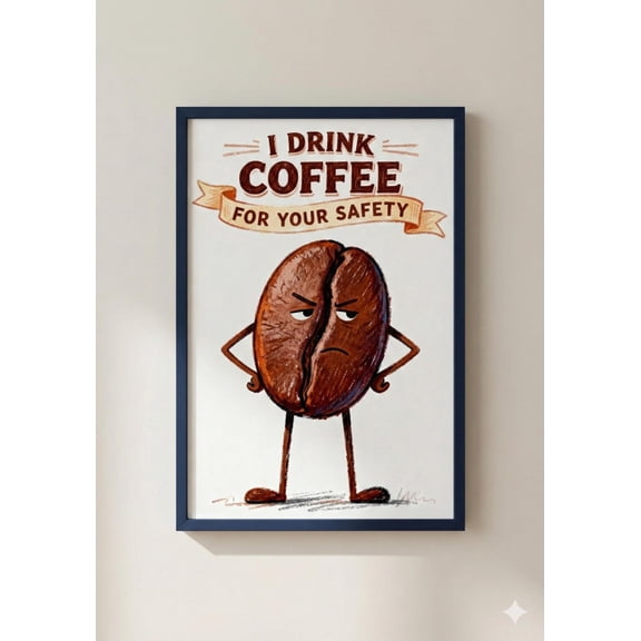 Funny Coffee Grumpy Bean Kitchen Art, Unframed Poster