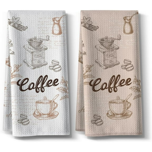 Funny Coffee Kitchen Towels,Bar Dishcloth,Cooking Flour Sack Hand Towels, 18"x26"inch,Absorbent Drying,Gifts for Coffee Lovers,Neighbor,Wife,Housewarming On Christmas Mother''s Day-2 Pack