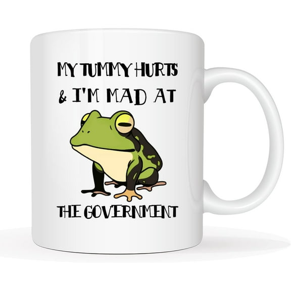 Funny Coffee Mug 11Oz, My Tummy Hurts I'm Mad At The Government Frog Water Cups, Summer Winter Drinkware, Office Supplies, Room Decor, Party Gift, Valentine's Day Gifts, Birthday Gift