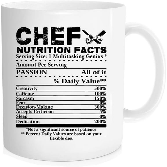 Funny Coffee Mug, Chef Nutrition Facts Mug,Funny Job Gifts, Funny Chef Gifts for Chefs, Cooking Lovers Gifts for Home Chefs, Gift for Chef Nutrition, 11oz Novelty mug