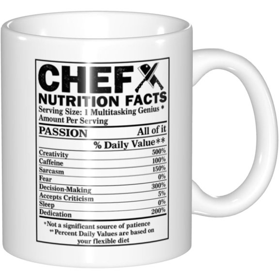 Funny Coffee Mug, Chef Nutrition Facts MugJob Gifts, Funny Gifts for Chefs, Cooking Lovers for Home Chefs, 11oz Novelty mug