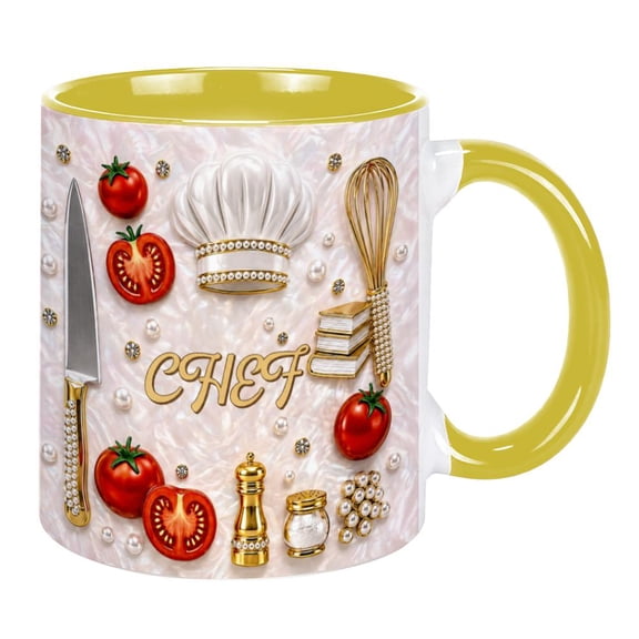 Funny Coffee Mug, Chefs, Chef-Themed Tumbler, Chef-Themed Creative Print Pattern Coffee Cup, Gift For Cooking, Baking, Birthday, Christmas For Chefs - Yellow