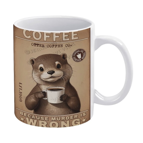 Funny Coffee Mug - Otter Decor Coffee Because Murder Is Wrong Mug - 330 ml / 11 oz White Ceramic Cup - Tea Cup for Xmas Party