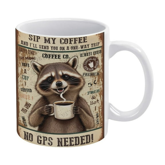 Funny Coffee Mug - Raccoon Decor Sip My Coffee Coffee Cups Ceramic Coffee Mugs with Handle, Unique Latte Tea Cup for Office and Home, Gifts for Men and Women - 330 ml / 11 oz White Ceramic Mug