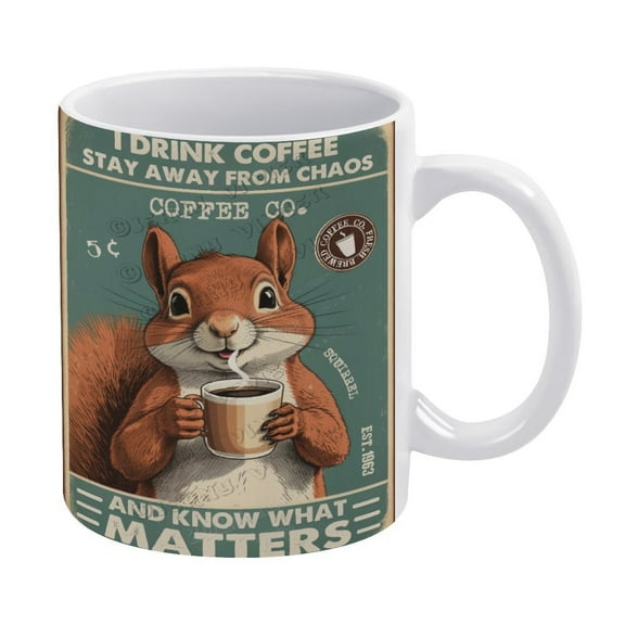 Funny Coffee Mug - Squirrel Decor I Drink Coffee. Ceramic Coffee Mug Cute Cup Tea Cups,Hot Chocolate Novelty Mugs Gift for Girls Women, 330 ml / 11 oz White