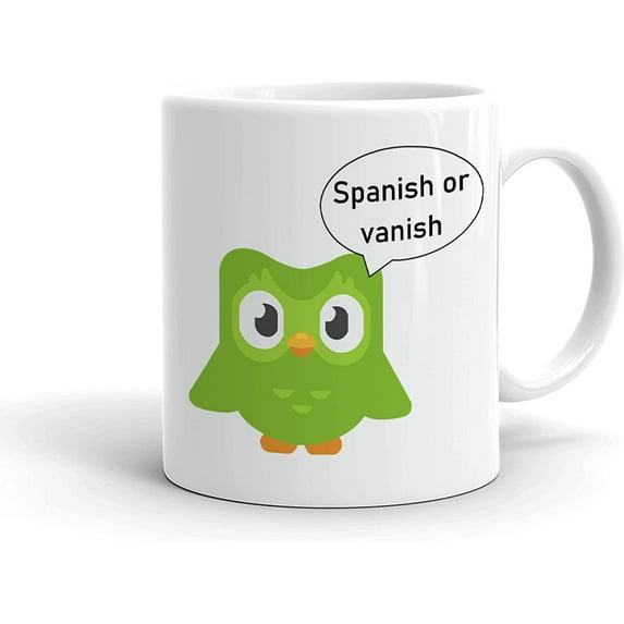 Funny Coffee Mugs-11Oz,Spanish Duolingo Duo Language Vanish Lingo Bird Or Meme Owl , Mug For Coffee, Tea, Chocolate ,Latte,Gift Idea Employees Coworkers, Boss, Perfect For The Office or Home, White