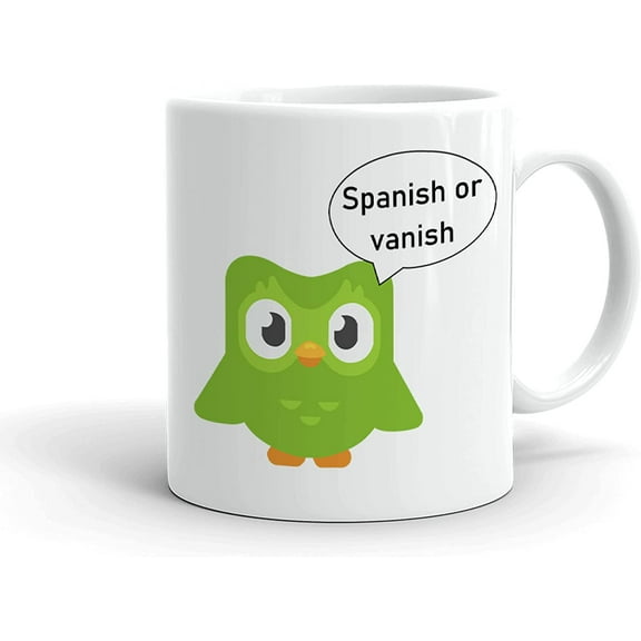 Funny Coffee Mugs-11Oz,Spanish Duolingo Duo Language Vanish Lingo Bird Or Meme Owl , Mug For Coffee, Tea, Chocolate ,Latte,Gift Idea Employees Coworkers, Boss, Perfect For The Office or Home, White