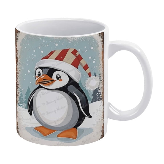 Funny Coffee Mugs - Penguin Mug - 330 ml / 11 oz White Ceramic Cup Gift for Women Girl Teens