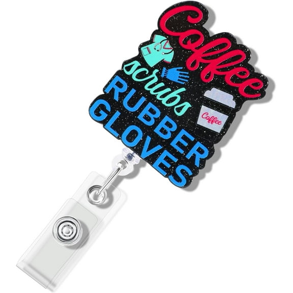 Funny Coffee Nurse Badge Reel - Retractable ID Holder with "Coffee is My Blood Type" Design for Healthcare Workers, Teachers & Office Staff (Swivel Clip, Durable Cord)