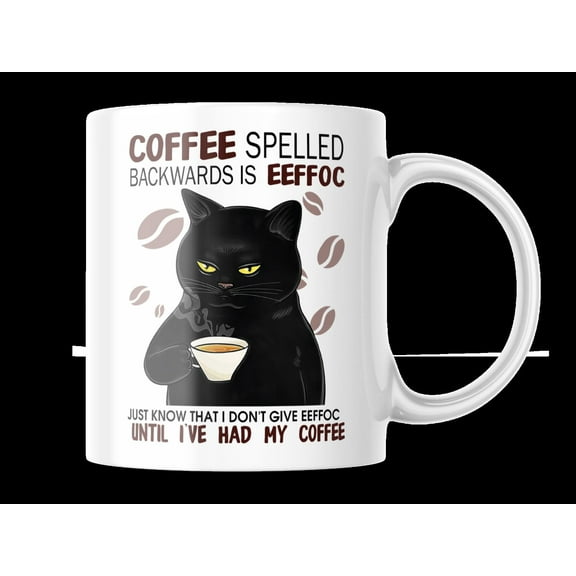 Funny Coffee Quote Mug – “EEFFOC” Reversed Coffee Saying – 11oz Cute Cup