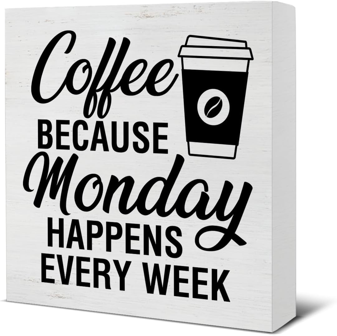 Stressed Blessed Coffee Obsessed Wood Sign - 5x5 Inch, Rustic Coffee Bar Decor
