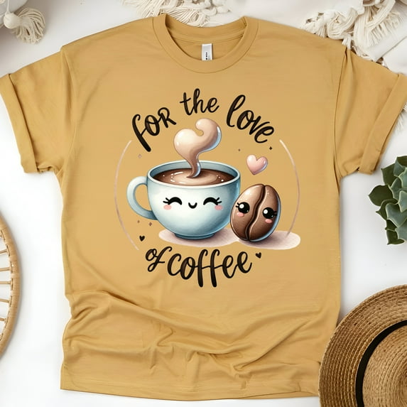 Funny Coffee T-Shirt for Women – “For the Love of Coffee” Tee, Gold, Size 2XL