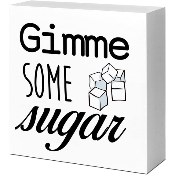 Funny Coffee Wood Block Signs,Gimme Some Sugar Wooden Box Sign For Home Shelf Kitchen Tabletop Desk Decor,Rustic Kitchen Office Cafe Sign Decor 5x5 Inch