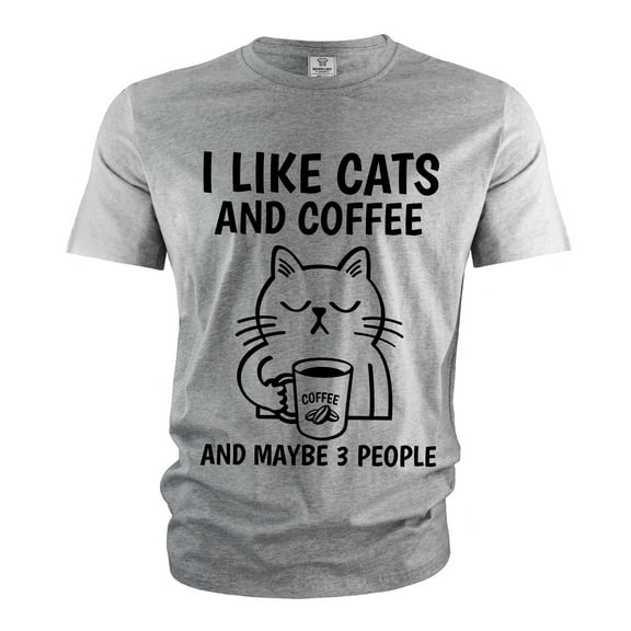 Funny Coffee and Cats T-shirt I like cats coffee and maybe 3 people Christmas funny gift for her him (X-Large Grey)