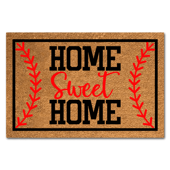Funny Coir Doormat Home Sweet Home Baseball Front Door Mat Entryway Outdoor Mat with Heavy Duty Front Porch Welcome Mats Entry Natural Coconut Brown Mat 23.6 x 15.7 Inch